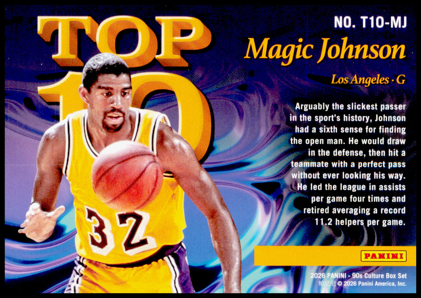 2026 Panini Decades 90s Pop Culture Magic Johnson Card Top 10 Los Angeles Lakers