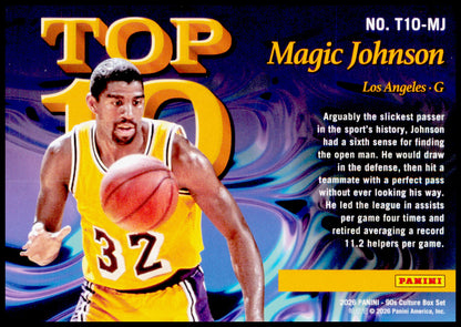2026 Panini Decades 90s Pop Culture Magic Johnson Card Top 10 Los Angeles Lakers