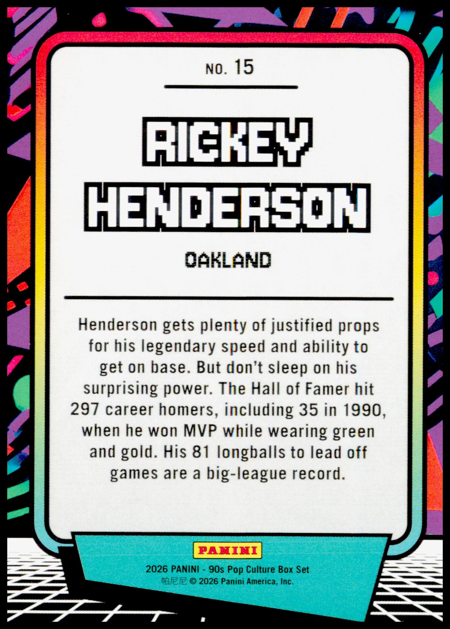 2026 Panini Decades 90s Pop Culture Rickey Henderson Card Oakland Athletics