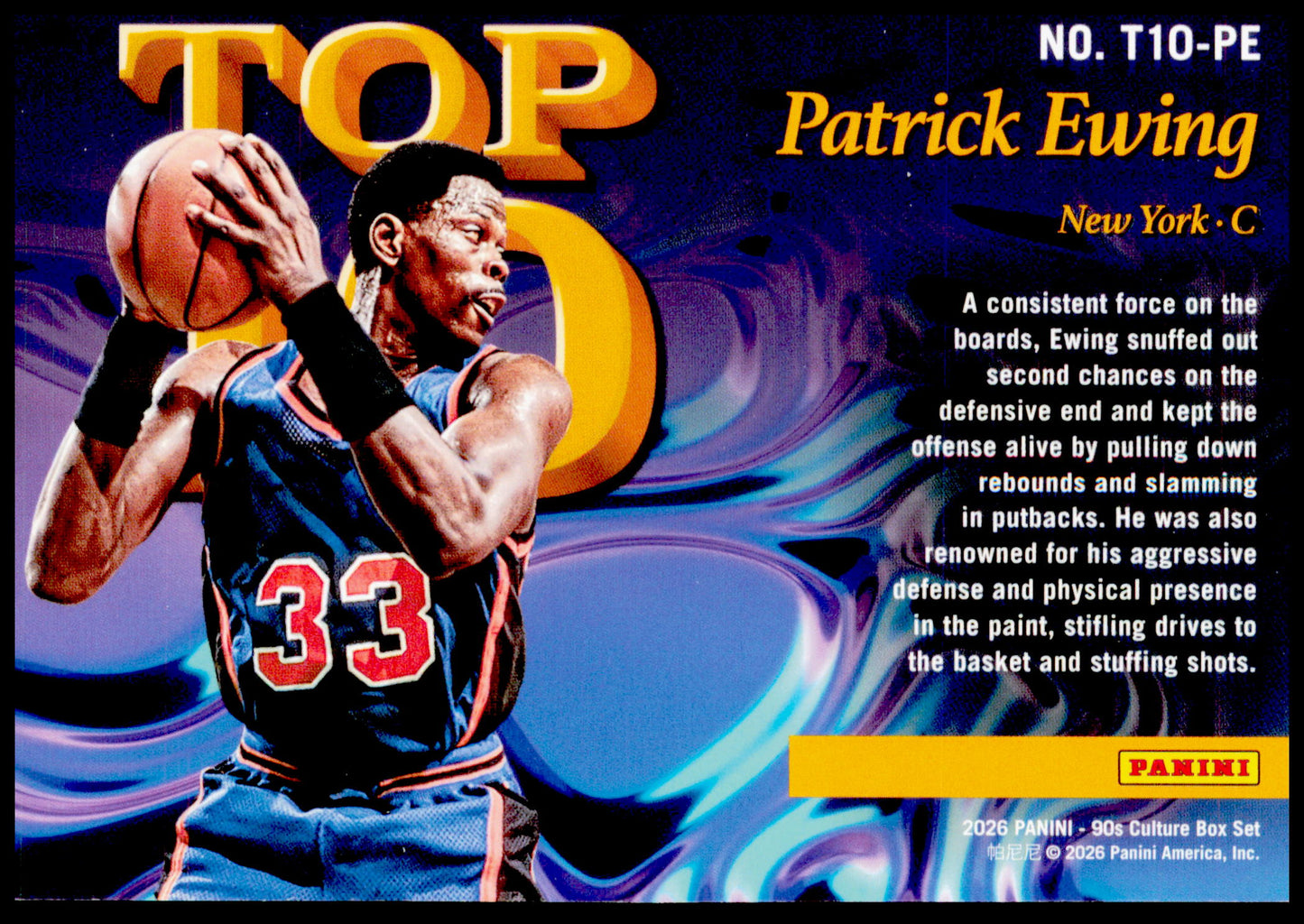 2026 Panini Decades 90s Pop Culture Patrick Ewing Card Top 10 New York Knicks
