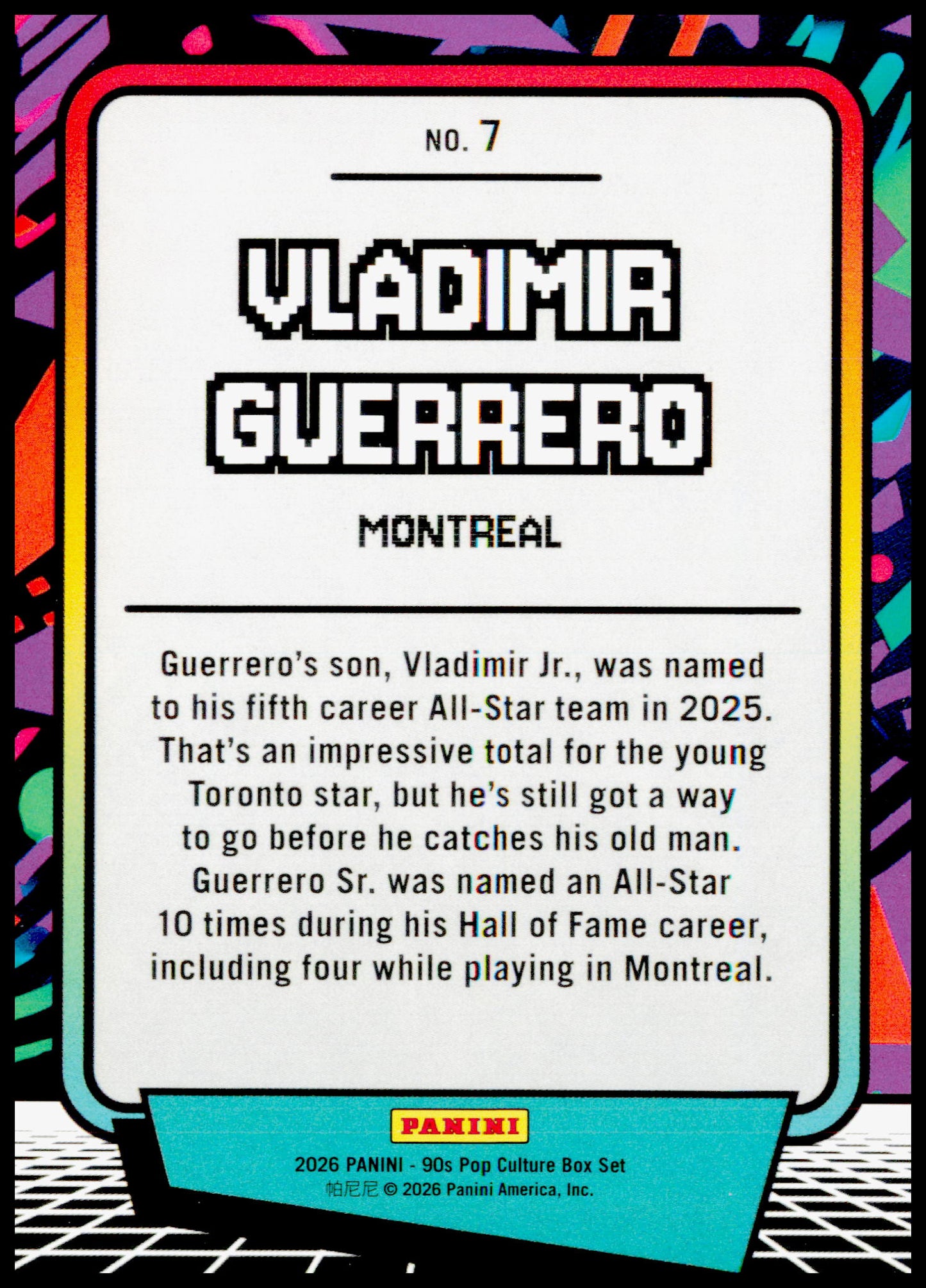 2026 Panini Decades 90s Pop Culture Vladimir Guerrero Card Montreal Expos