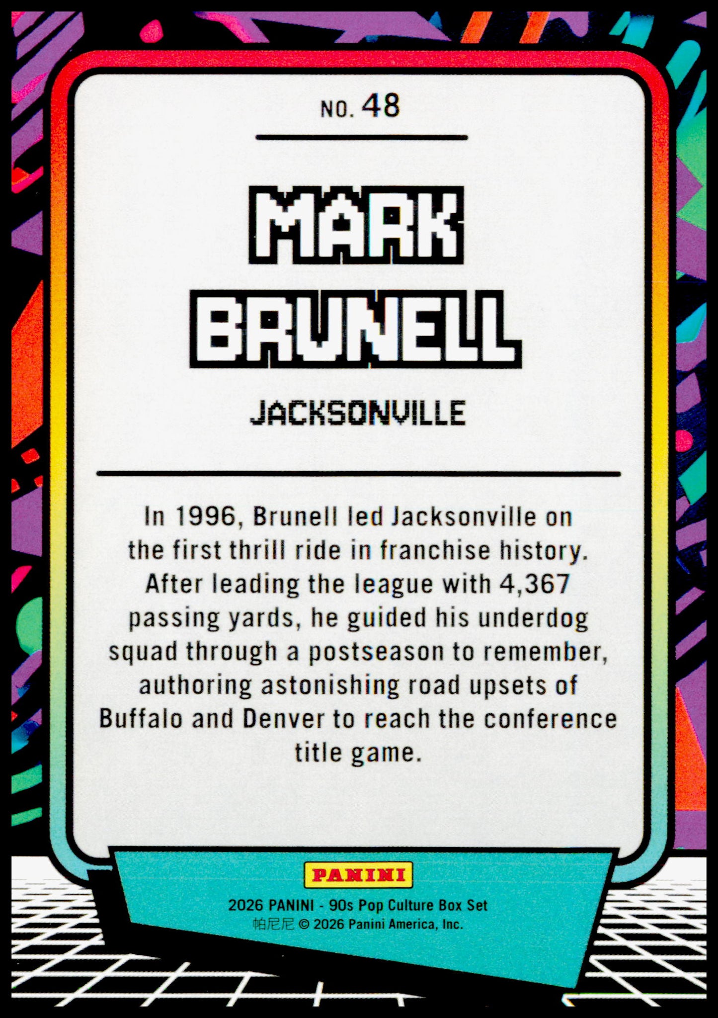 2026 Panini Decades 90s Pop Culture Mark Brunell Card Jacksonville Jaguars