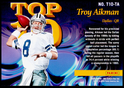 2026 Panini Decades 90s Pop Culture Troy Aikman Card Top 10 Dallas Cowboys