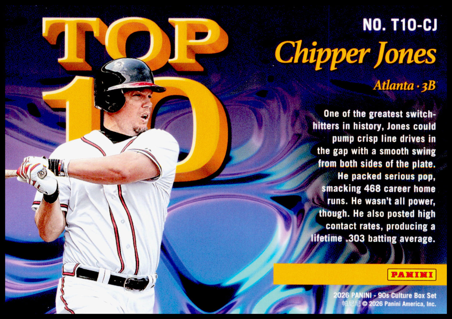 2026 Panini Decades 90s Pop Culture Chipper Jones Card Top 10 Atlanta Braves