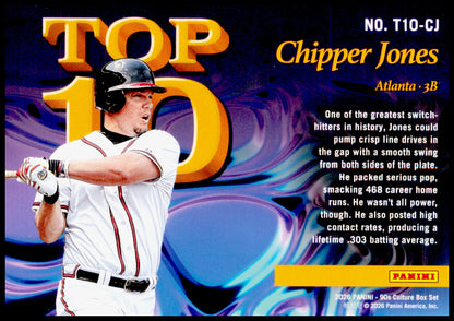2026 Panini Decades 90s Pop Culture Chipper Jones Card Top 10 Atlanta Braves