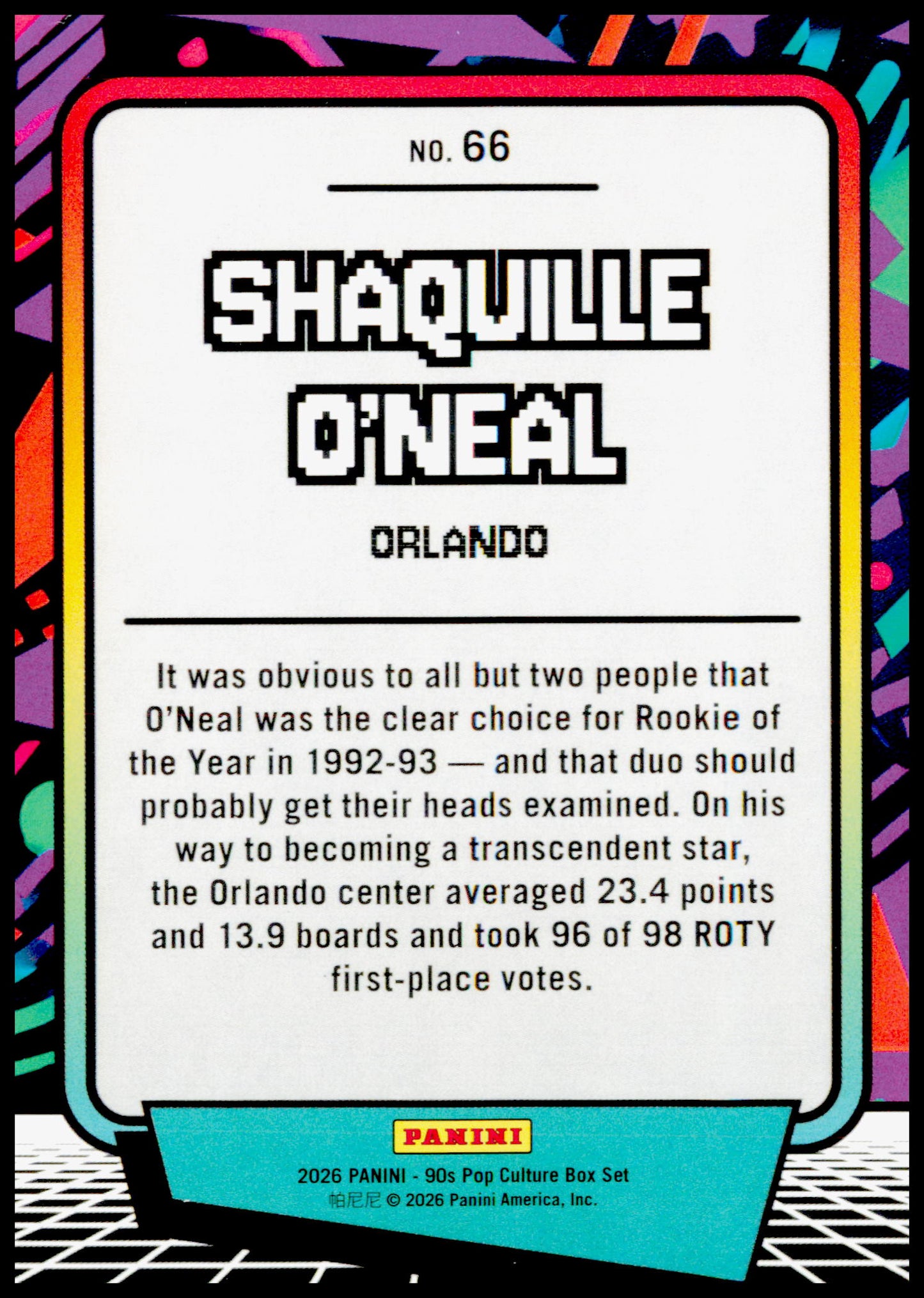 2026 Panini Decades 90s Pop Culture Shaquille O'Neal Card Orlando Magic
