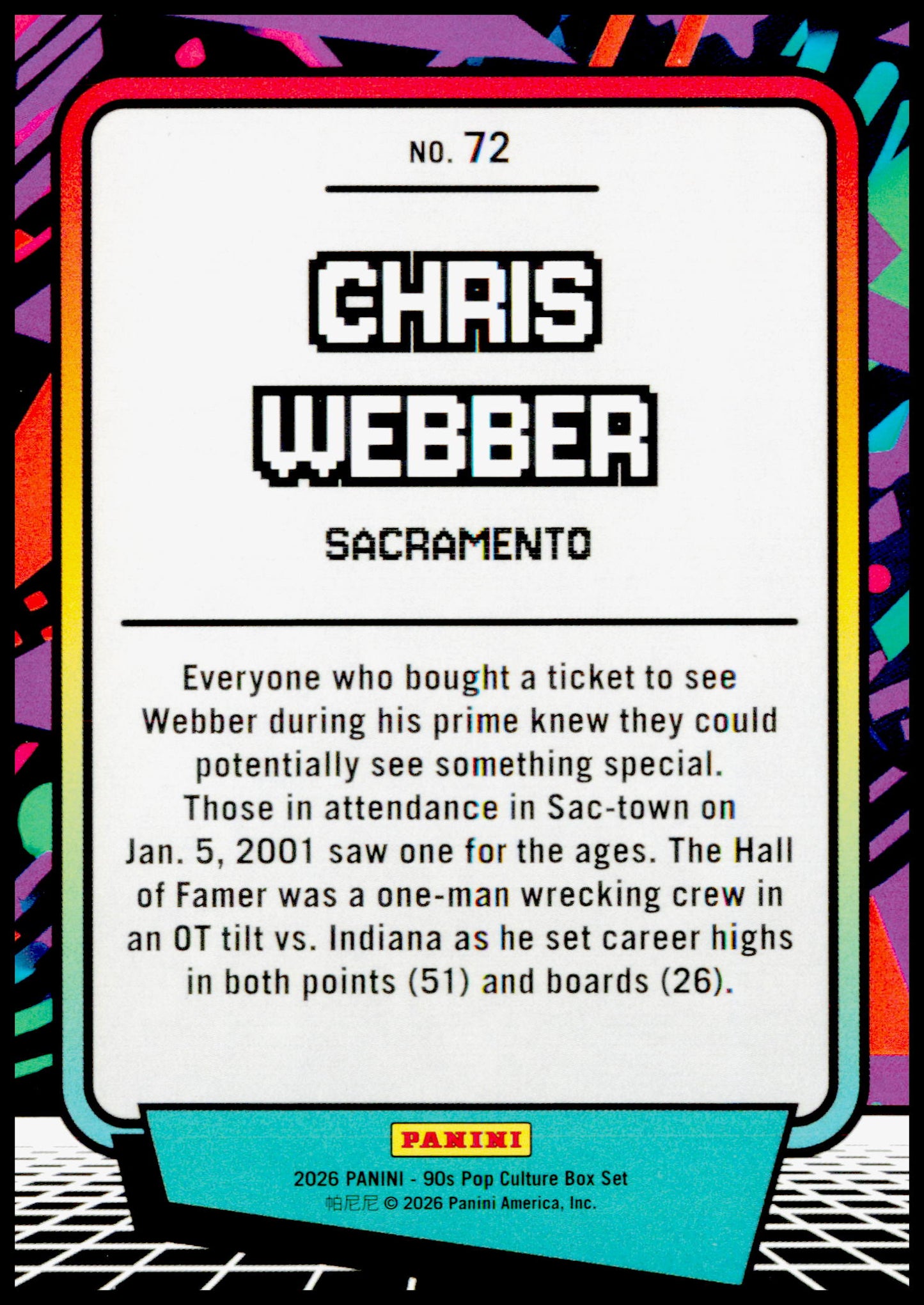 2026 Panini Decades 90s Pop Culture Chris Webber Card Sacramento Kings
