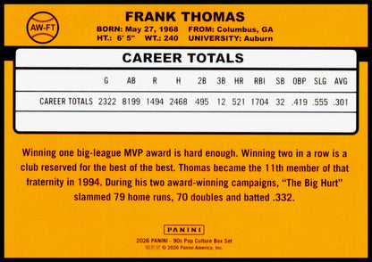2026 Panini Decades 90s Pop Culture Frank Thomas Card Award Winners Chicago