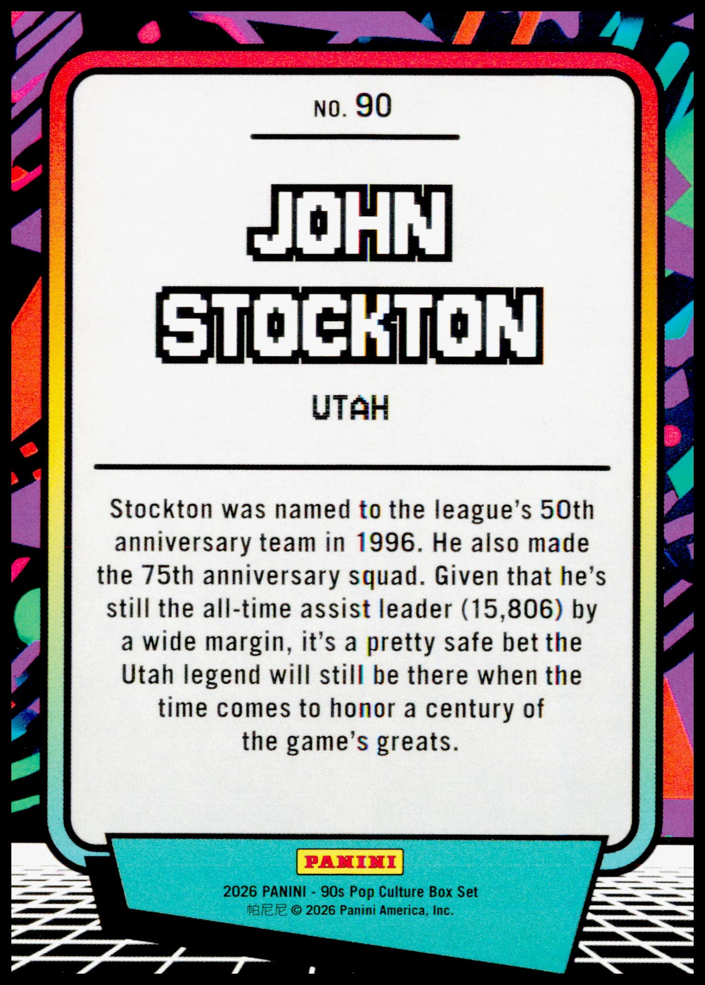 2026 Panini Decades 90s Pop Culture John Stockton Card Utah Jazz