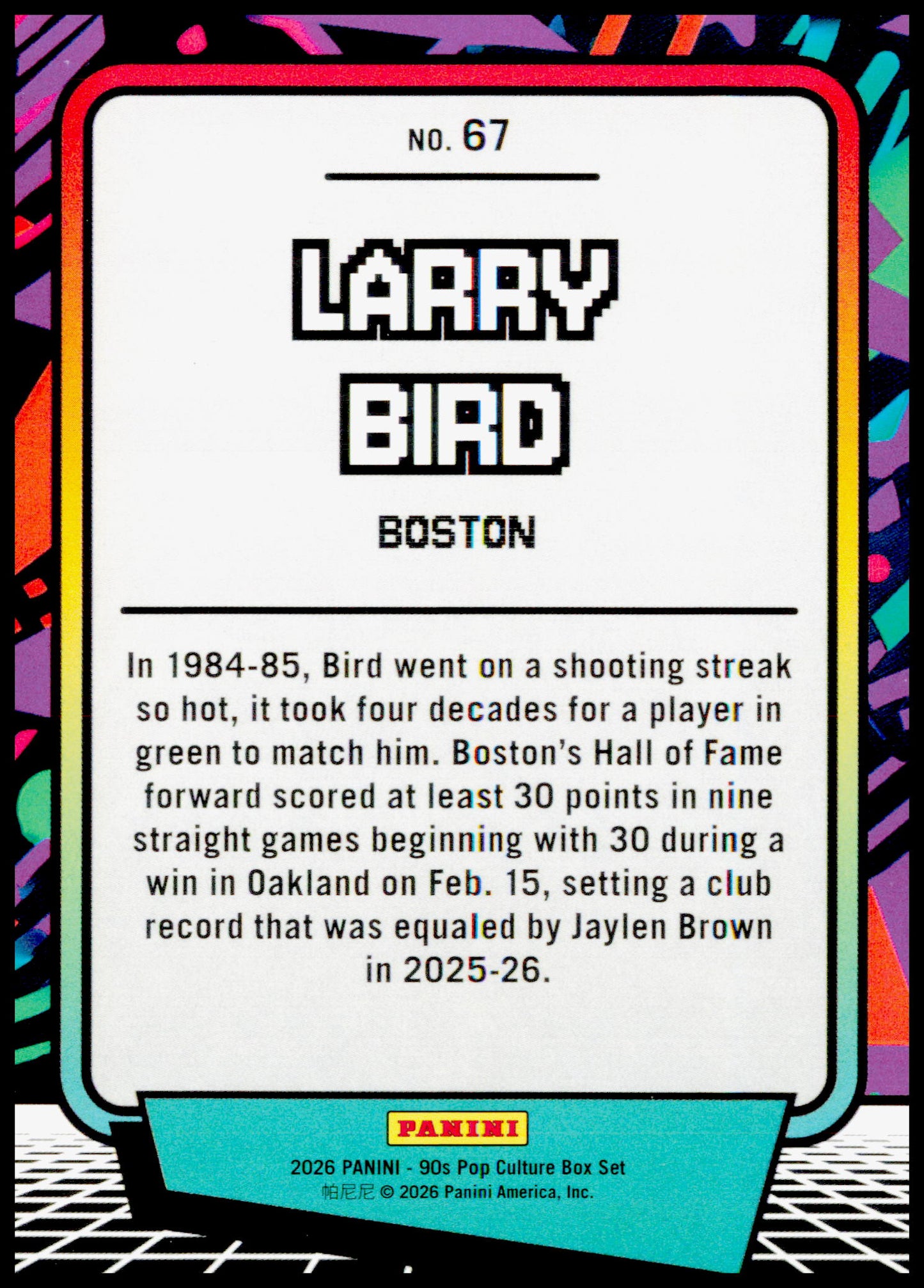 2026 Panini Decades 90s Pop Culture Larry Bird Card Boston Celtics