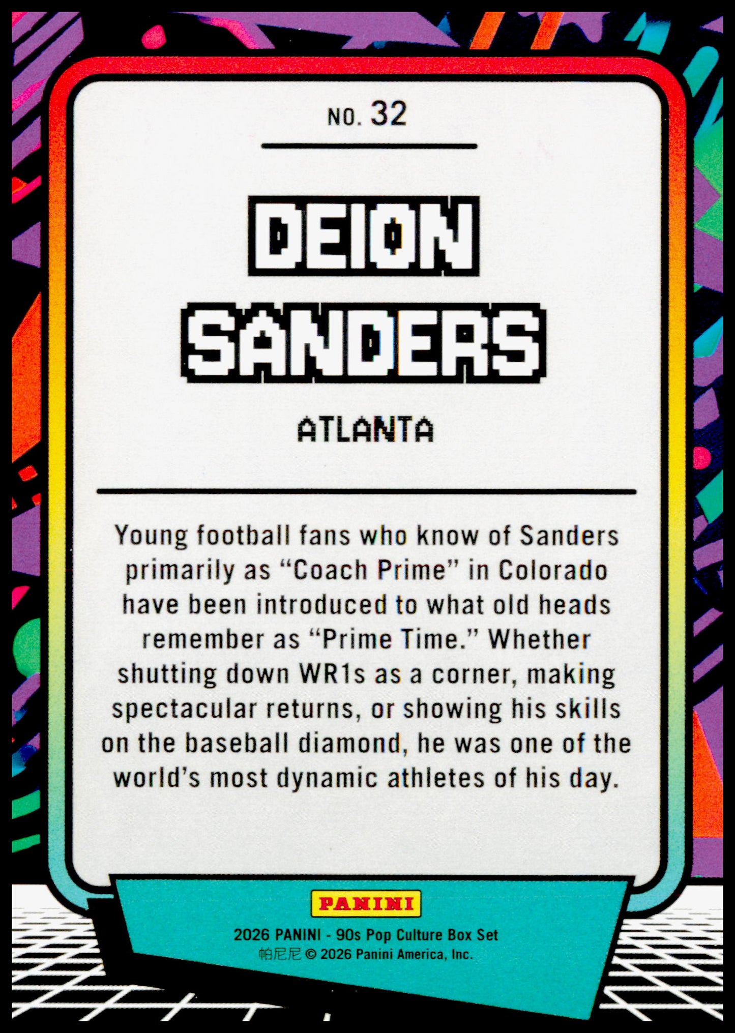 2026 Panini Decades 90s Pop Culture Deion Sanders Card Atlanta Falcons