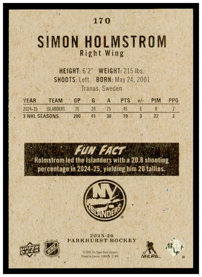 2025-26 Parkhurst Simon Holmstrom Card New York Islanders