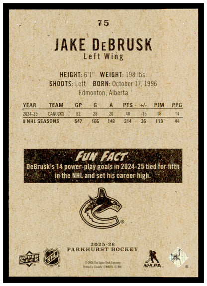 2025-26 Parkhurst Jake DeBrusk Card Vancouver Canucks
