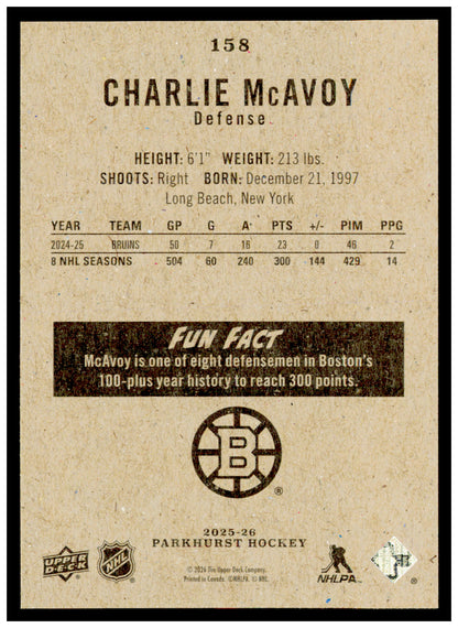 2025-26 Parkhurst Charlie McAvoy Card Boston Bruins