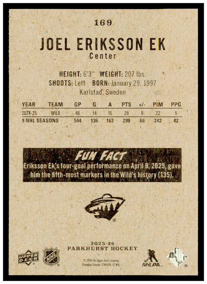 2025-26 Parkhurst Joel Eriksson Ek Card Minnesota Wild