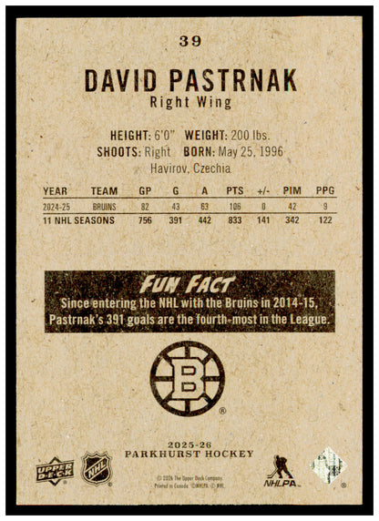 2025-26 Parkhurst David Pastrnak Card Boston Bruins
