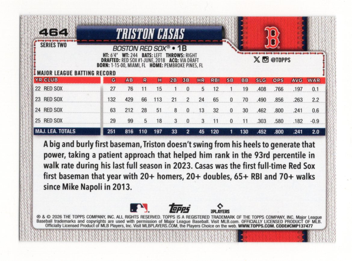 2026 Topps Triston Casas Card Diamante Foil Boston Red Sox