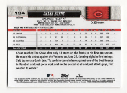 2026 Topps Chrome Chase Burns Card Rookie Cincinnati Reds