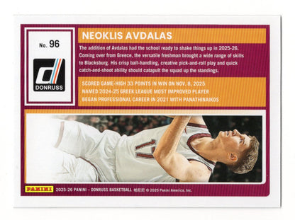 2025-26 Donruss Neoklis Avdalas Card Holo Green Laser Virginia Tech Hokies