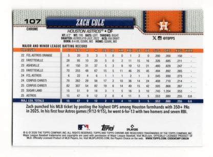 2026 Topps Chrome Zach Cole Card Raywave Refractors Rookie Houston Astros