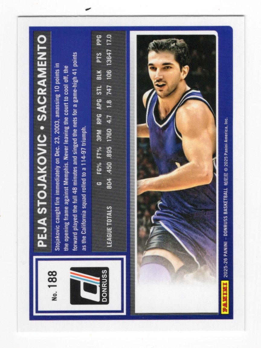 2025-26 Donruss Peja Stojakovic Card Holo Green Laser Sacramento Kings