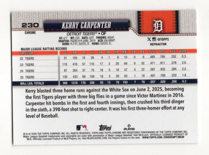 2026 Topps Chrome Kerry Carpenter Card Refractors Detroit Tigers