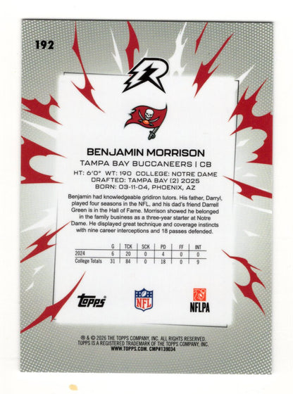 2025 Topps Resurgence Benjamin Morrison Card Rookie Tampa Bay Buccaneers