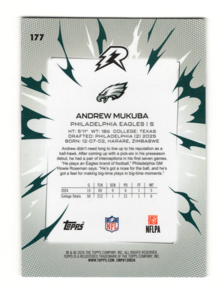 2025 Topps Resurgence Andrew Mukuba Card Rookie Philadelphia Eagles