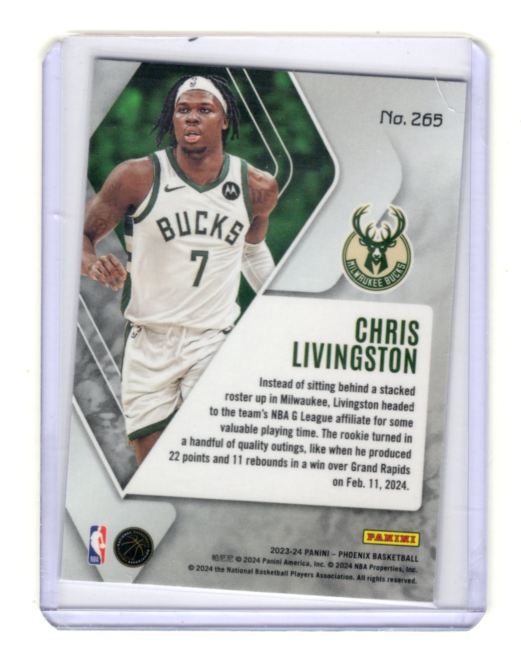 2023-24 Panini Phoenix Chris Livingston Card Rookie Milwaukee Bucks