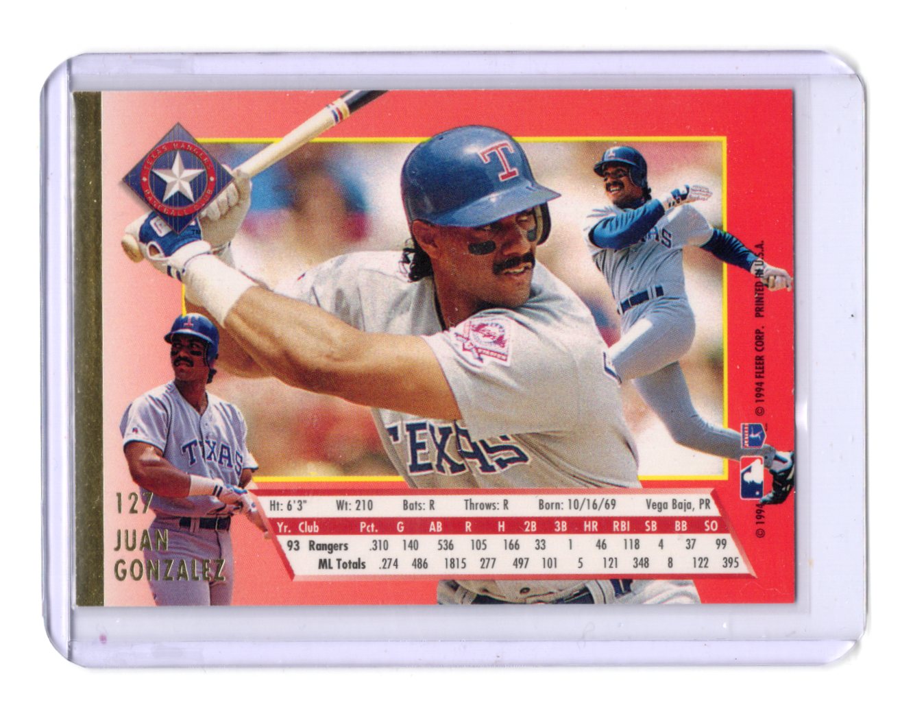 1994 Ultra Juan Gonzalez Card Texas Rangers