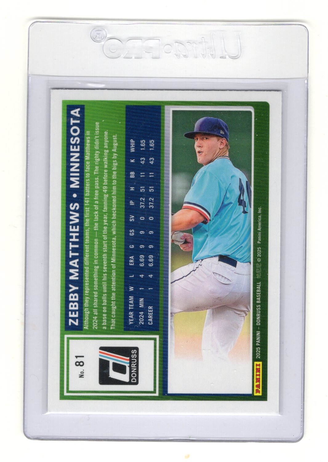 2025 Donruss Zebby Matthews Card Liberty Rookie Minnesota Twins