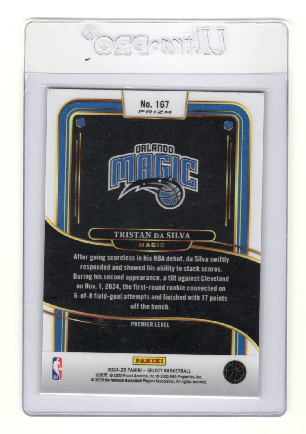 2024-25 Panini Select Tristan da Silva RC Orange Flash Prizm Premier #167 Magic