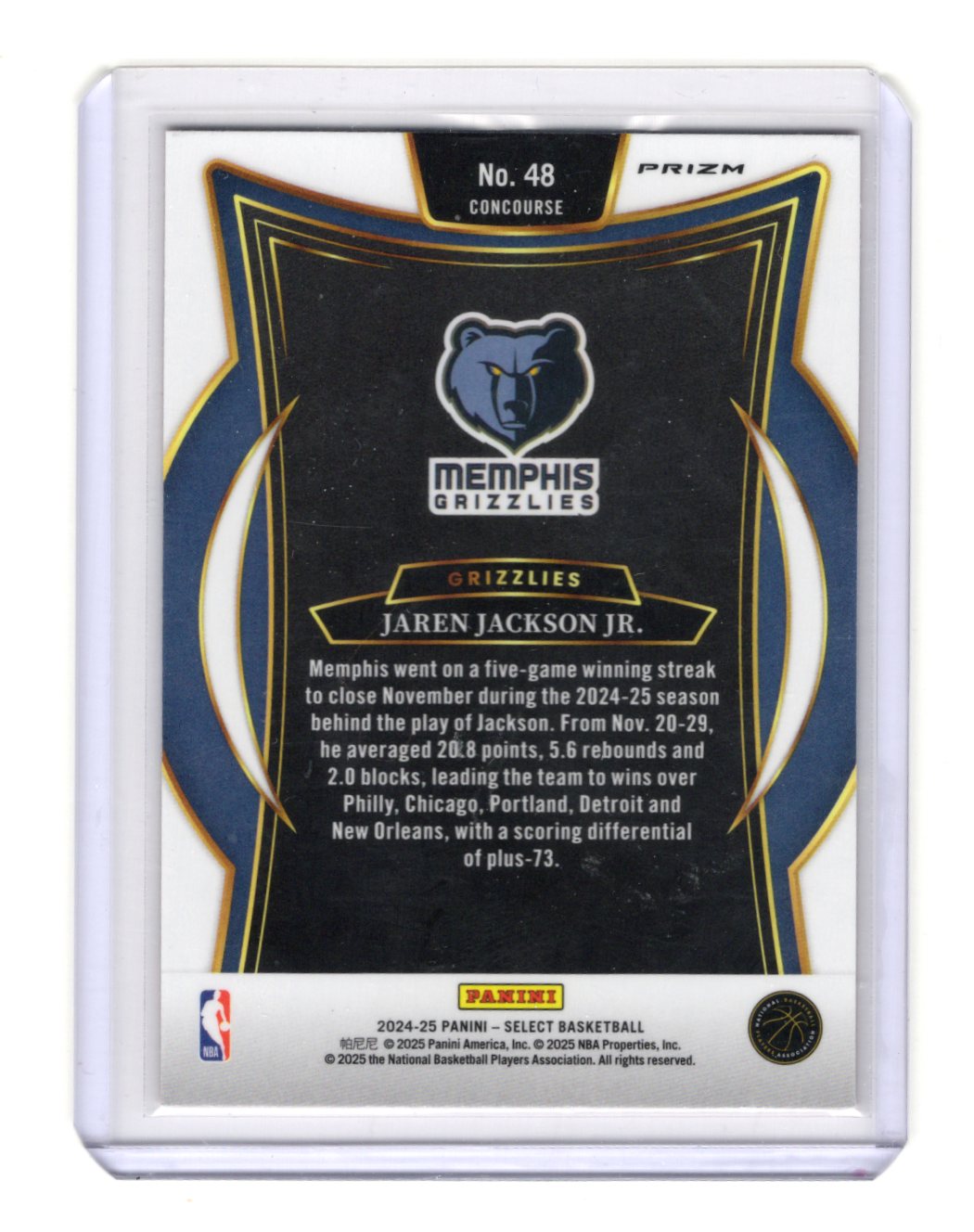 2024-25 Panini Select Jaren Jackson Jr. Card Orange Flash Prizm Grizzlies