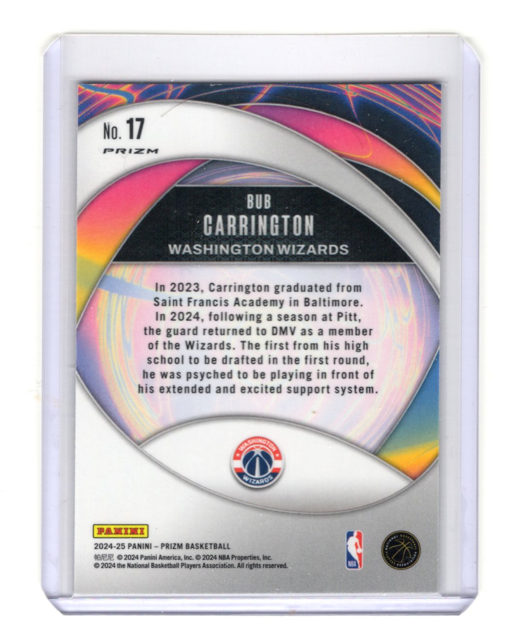 2024-25 Panini Prizm Bub Carrington Card Instant Impact Prizms Silver  Wizards