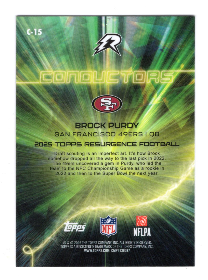 2025 Topps Resurgence Brock Purdy Card Conductors San Francisco 49ers