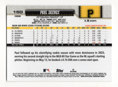 2026 Topps Chrome Paul Skenes Card Pittsburgh Pirates