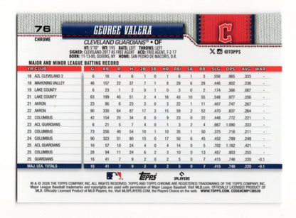 2026 Topps Chrome George Valera Card Rookie Cleveland Guardians