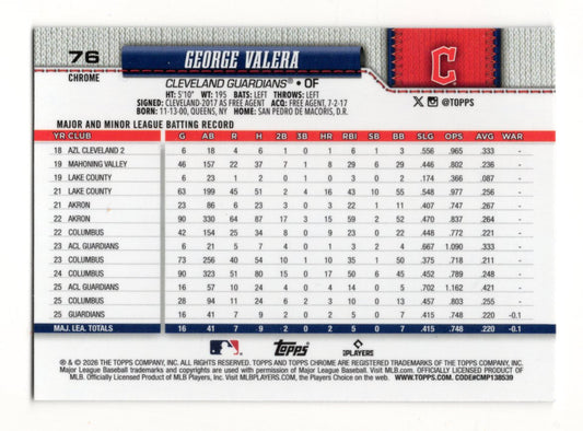 2026 Topps Chrome George Valera Card Rookie Cleveland Guardians