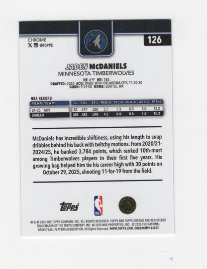 2025-26 Topps Chrome Update Jaden McDaniels #126 RayWave Refractor Timberwolves