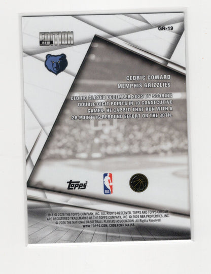 2025-26 Topps Chrome Update Cedric Coward New Edition RC #GR-19 Grizzlies