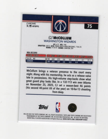 2025-26 Topps Chrome Update CJ McCollum #75 Aqua RayWave Refractor /199 Wizards