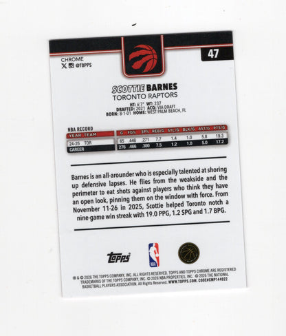 2025-26 Topps Chrome Update Scottie Barnes #47 Pink Refractor /399 Raptors