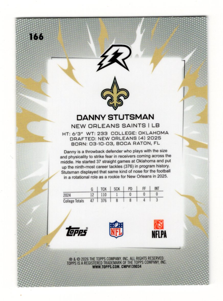 2025 Topps Resurgence Danny Stutsman Card Rookie New Orleans Saints