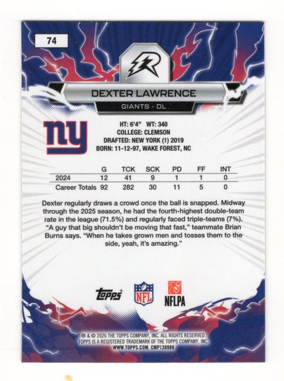 2025 Topps Resurgence Dexter Lawrence #74 Sky Blue & Pink Shock Refractor Giants