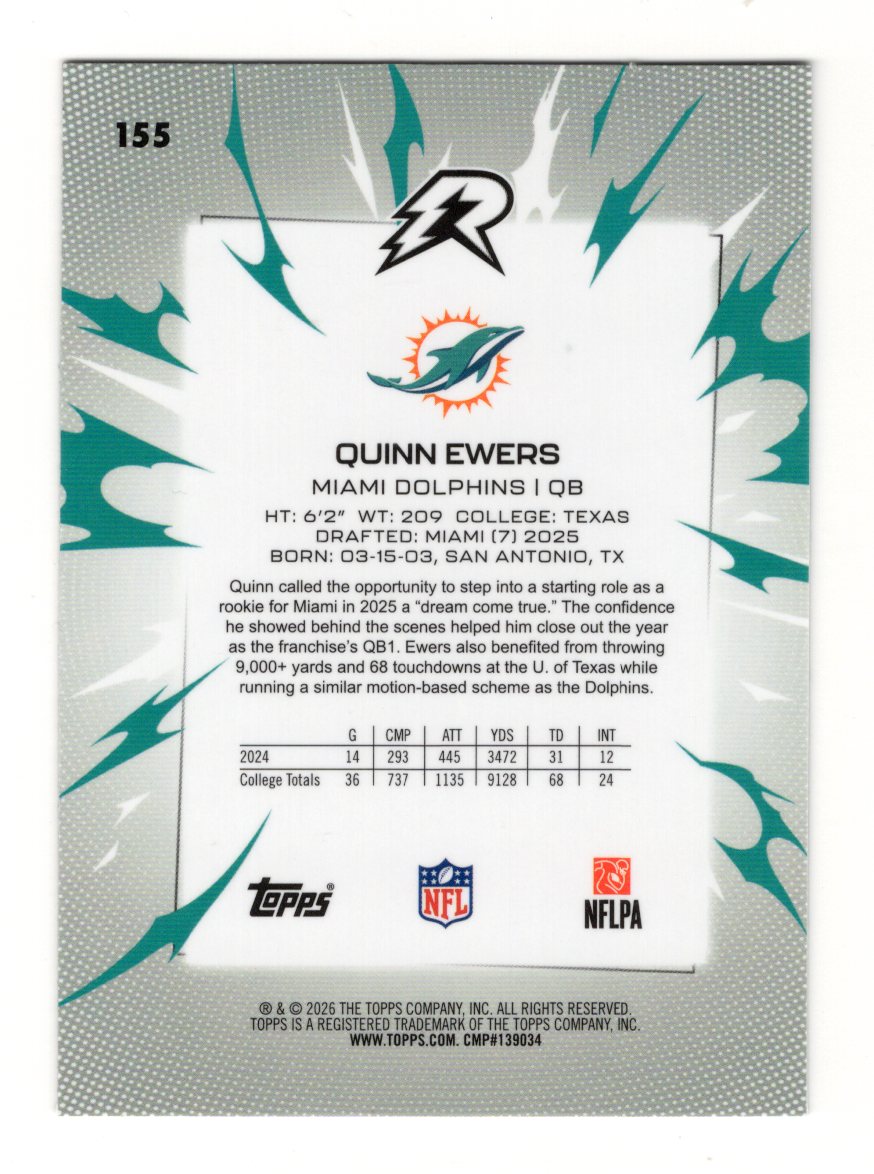 2025 Topps Resurgence Quinn Ewers Card Rookie Miami Dolphins
