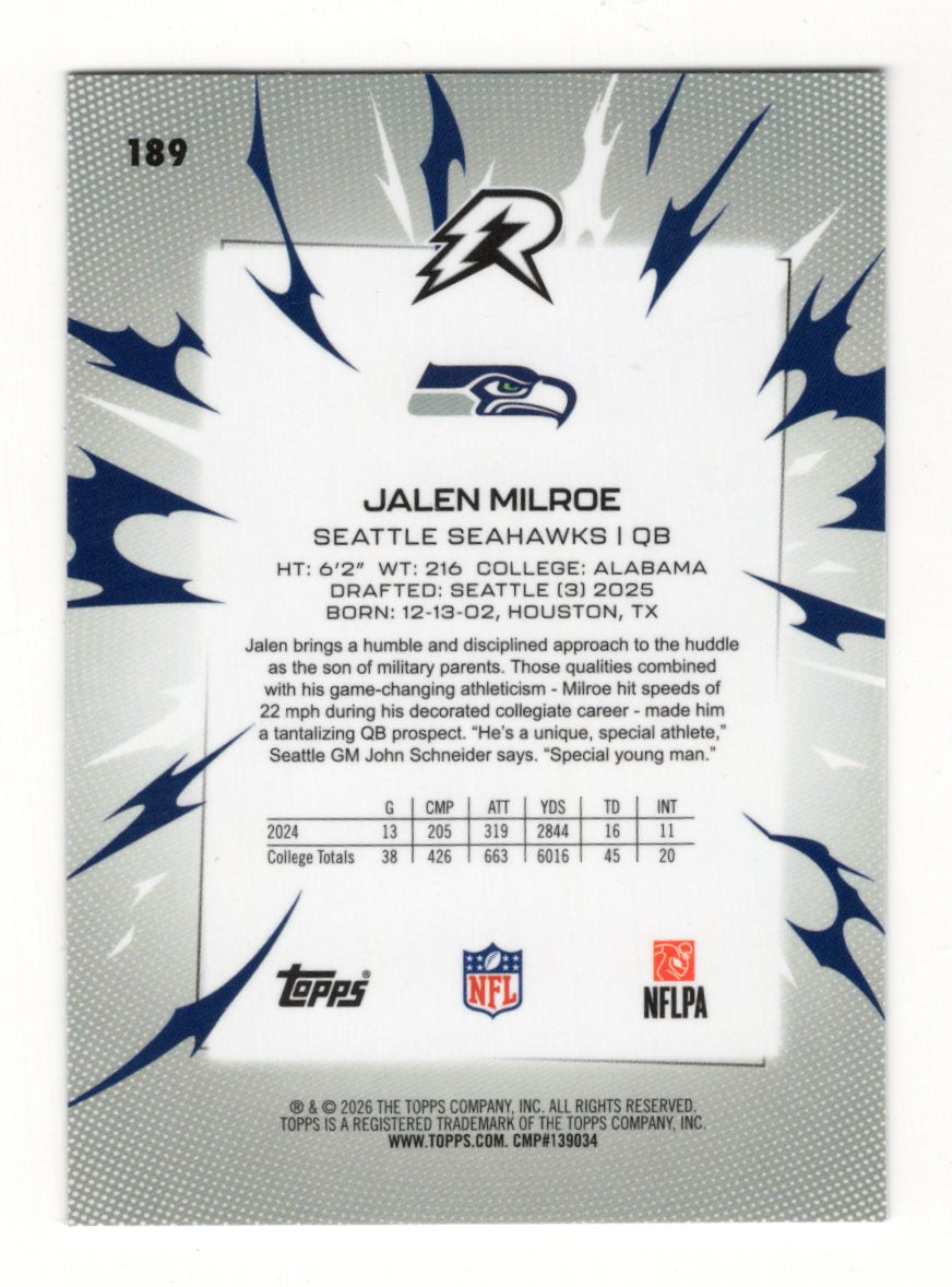 2025 Topps Resurgence Jalen Milroe Card Rookie Seattle Seahawks