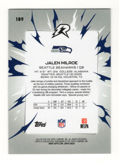 2025 Topps Resurgence Jalen Milroe Card Rookie Seattle Seahawks