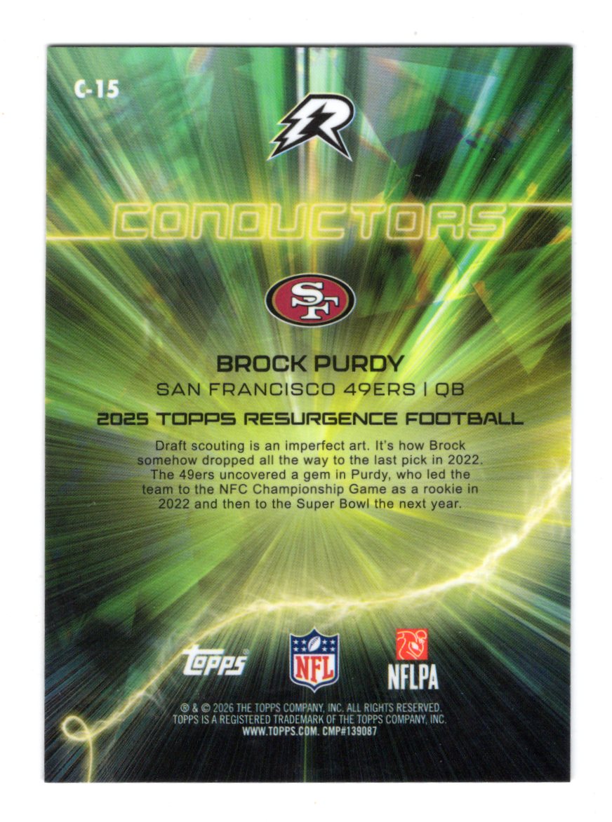 2025 Topps Resurgence Brock Purdy Card Conductors San Francisco 49ers