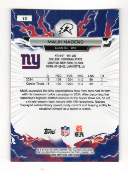 2025 Topps Resurgence Malik Nabers Card Sky Blue & Pink Shock Refractor  Giants