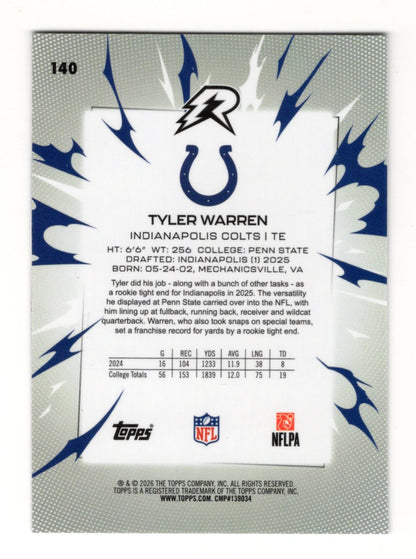 2025 Topps Resurgence Tyler Warren Card Rookie Indianapolis Colts